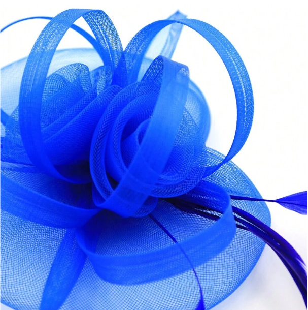 Royal Blue Fascinator Hat With Feathers