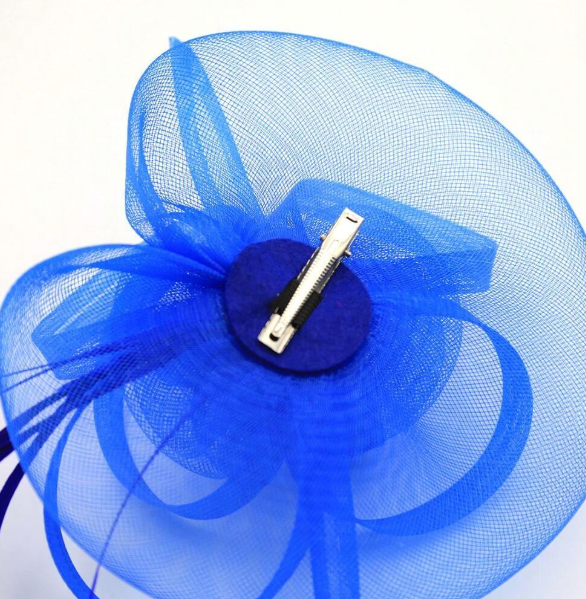 Royal Blue Fascinator Hat With Feathers