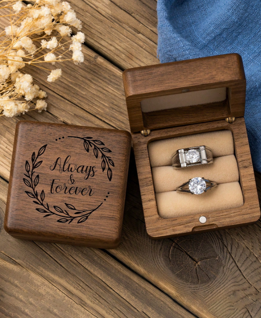 "Always & Forever" Walnut Wood Ring Box