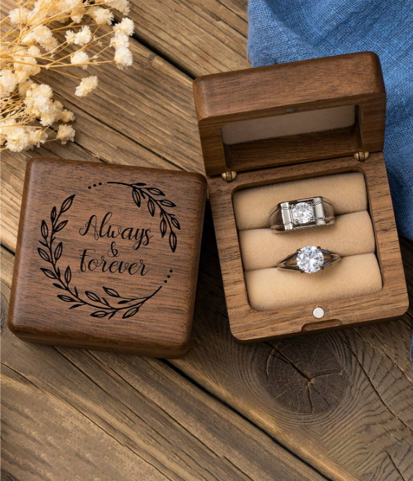 "Always & Forever" Walnut Wood Ring Box