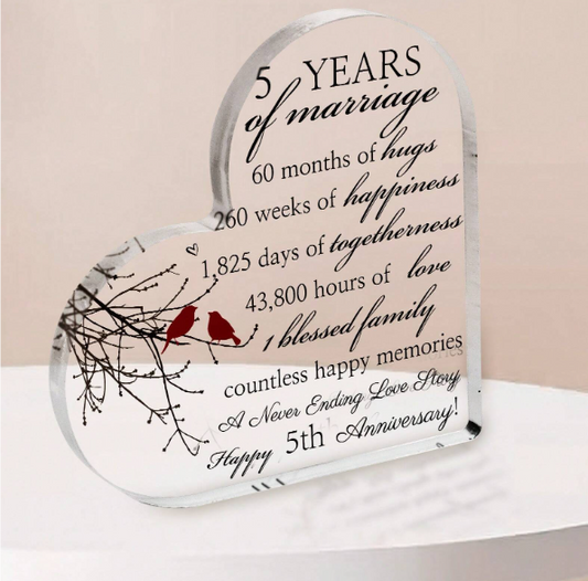 Heart Acrylic Plaque - 5th Anniversary