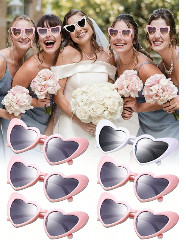 6 pairs Heart Shaped Glasses For Wedding Team - Pink