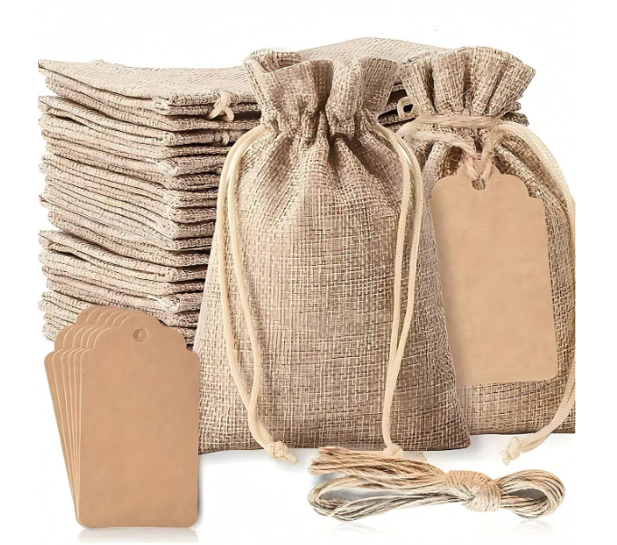 21pcs Burlap Heart Print Drawstring Gift Bag