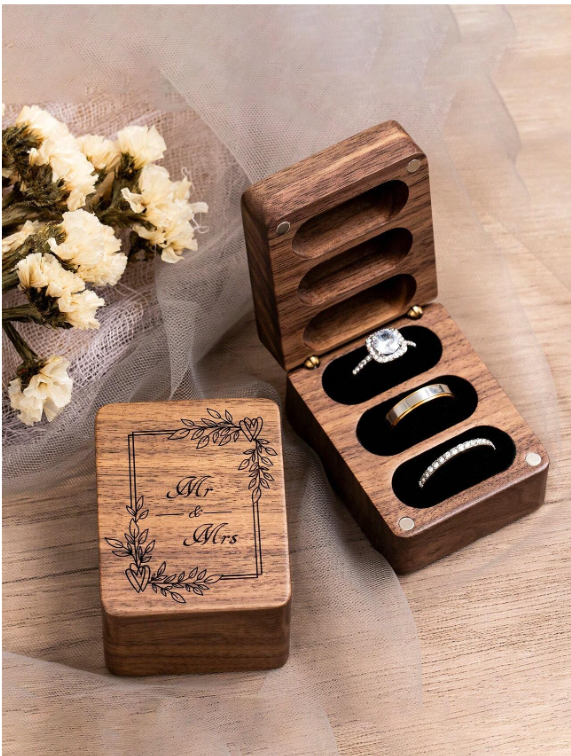 Mr & Mrs 3 Slot Ring Box