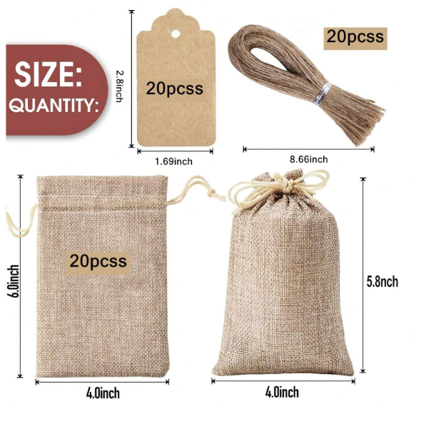 20pcs Reusable Premium Mini Gift Bags With Tags & Strings