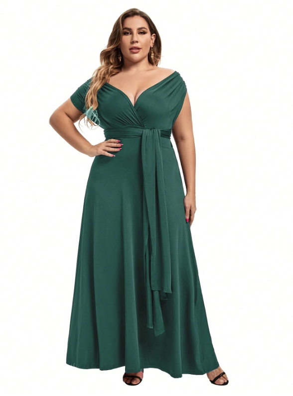 Plus-Size Solid Color Off Shoulder Dress