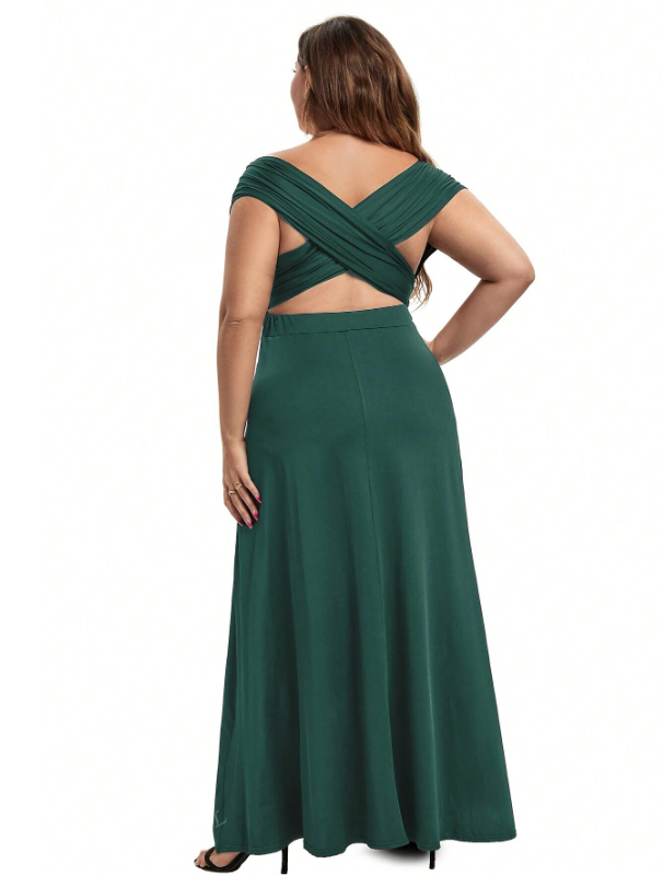 Plus-Size Solid Color Off Shoulder Dress