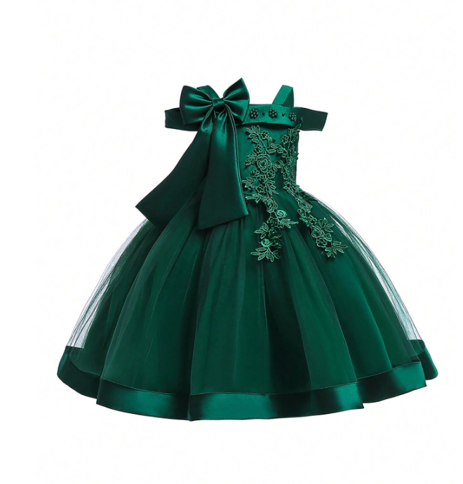 Girl's Mesh & Satin Fabric Strap Puff Dress on Preorder