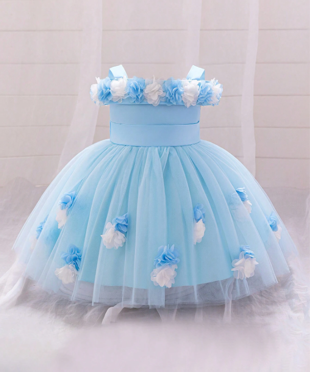 Baby Girls Floral Mesh Adorable Fluffy Birthday Party Dress