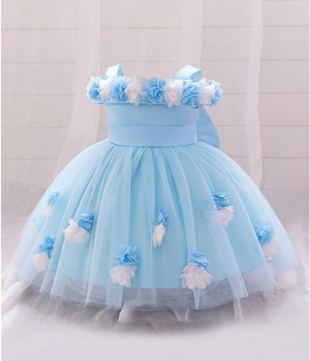 Baby Girls Floral Mesh Adorable Fluffy Birthday Party Dress