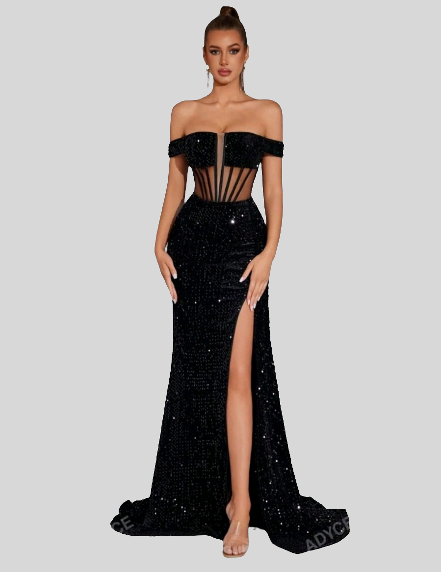 Preorder Glittering Off-Shoulder Evening Party Dress