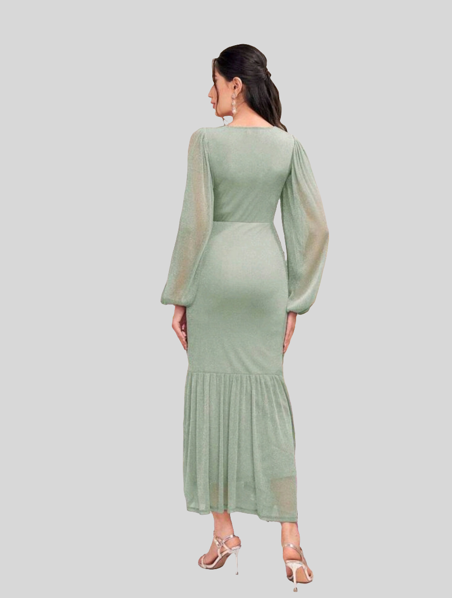 Modely Lantern Sleeve Pleated Bodycon Dress