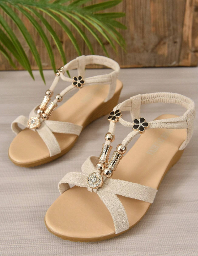 Platform Wedge Sandals With Metallic Embellishments And Open Heel