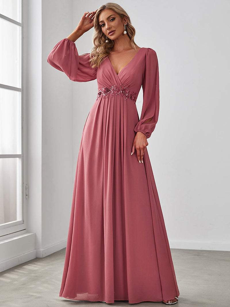 Lantern Sleeves A Line V Neck Bridesmaid Dresses Multi