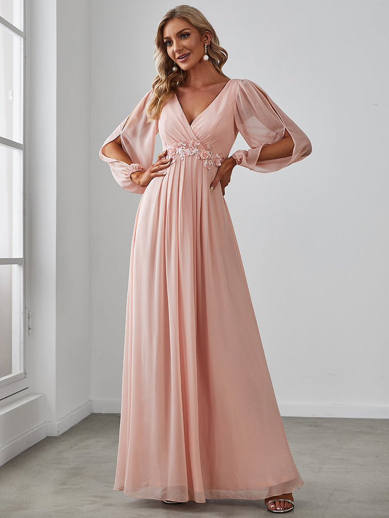 Lantern Sleeves A Line V Neck Bridesmaid Dresses Multi