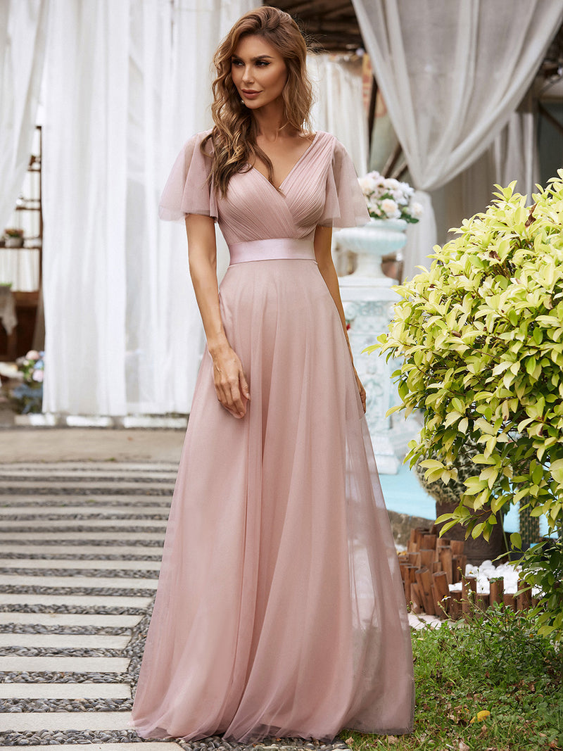 Floor-Length Bridesmaid Dresses Blush Pink