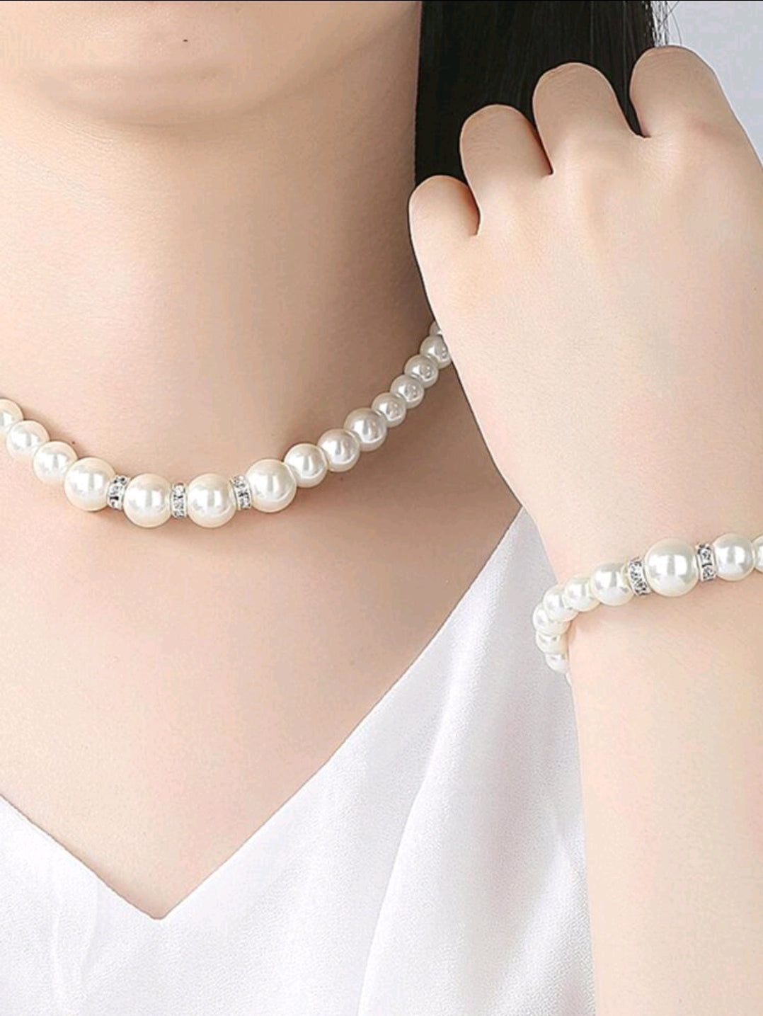 Faux Pearl Beaded Necklace & Earrings & Bracelet