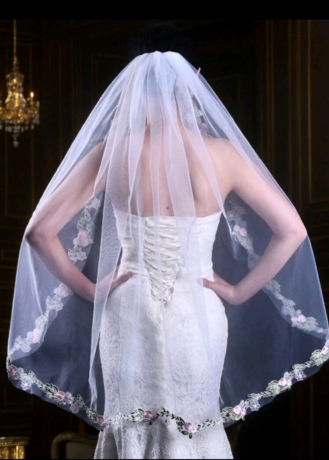 Flower Embroidered Style Bridal Veil With Comb