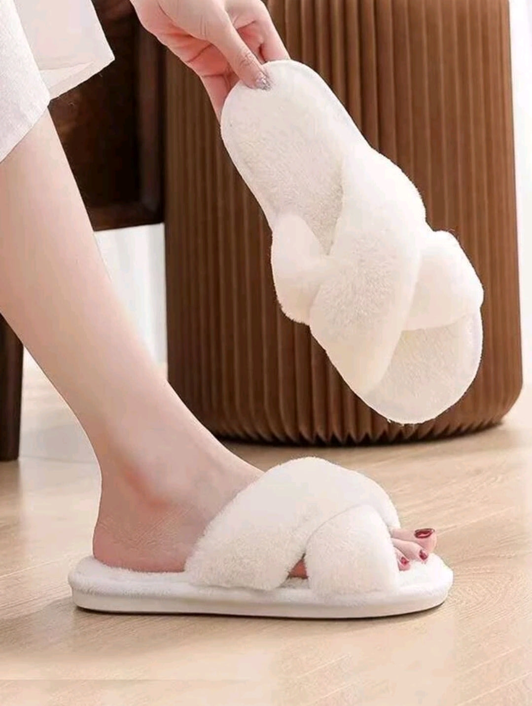 Cross Strap Fluffy Bridal Slippers