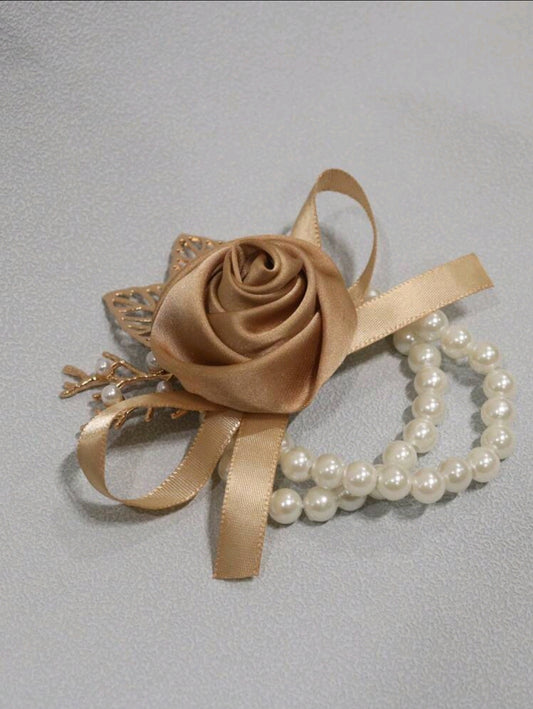 Korean Style Rose And Pearl Elastic Wrist Corsage