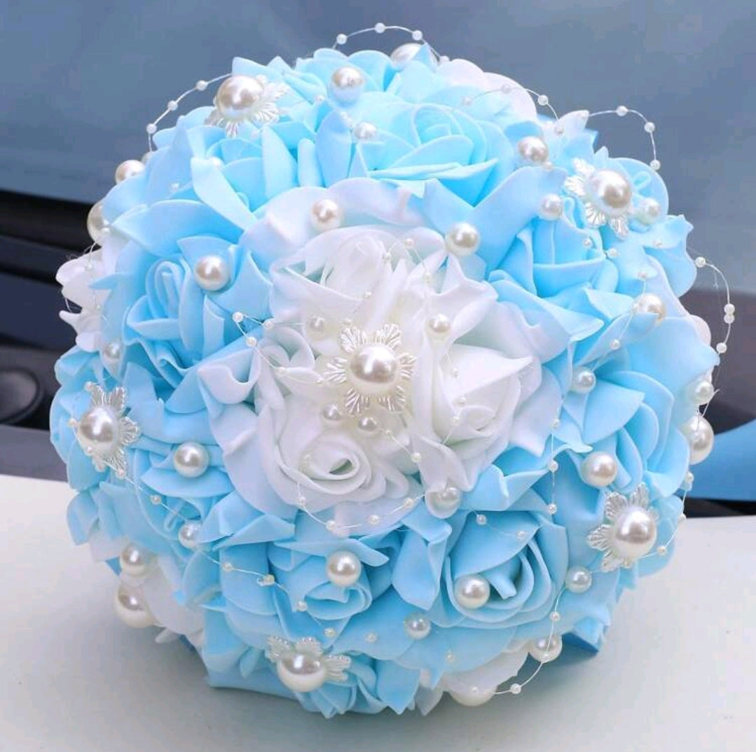 Pearl Embellished PE Artificial Rose Bridal Bouquet