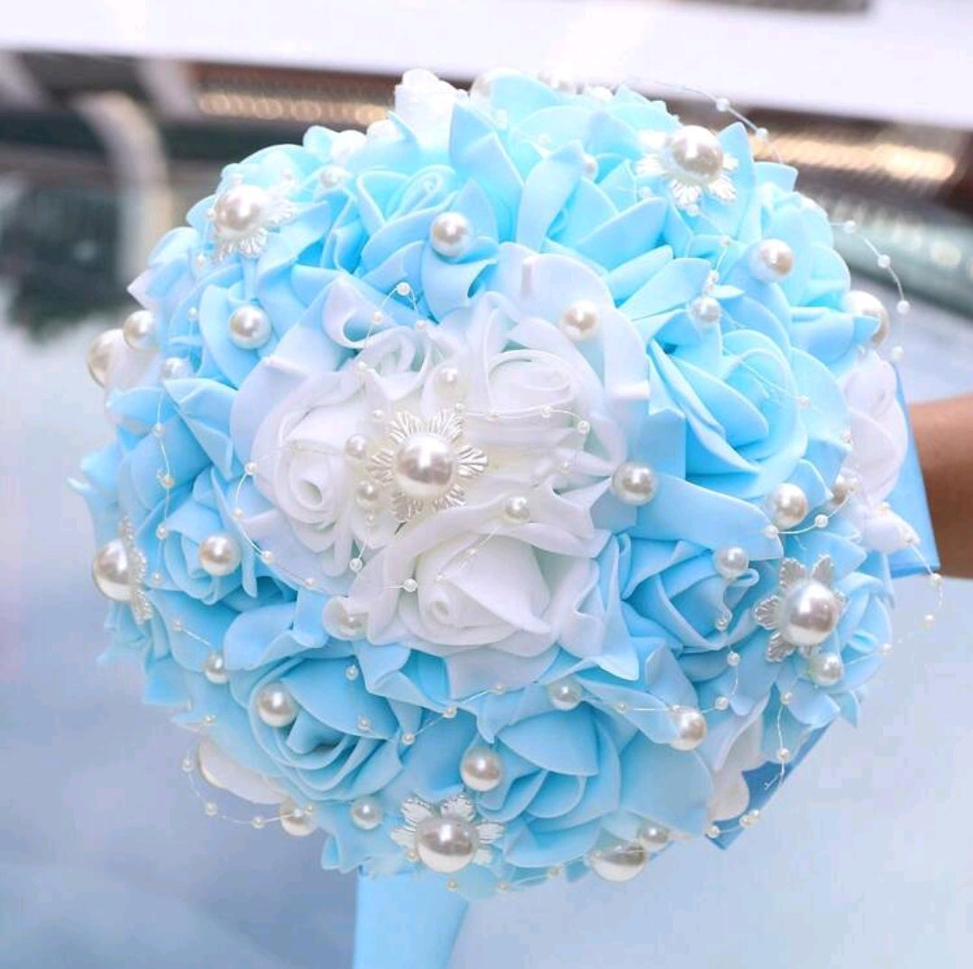 Pearl Embellished PE Artificial Rose Bridal Bouquet