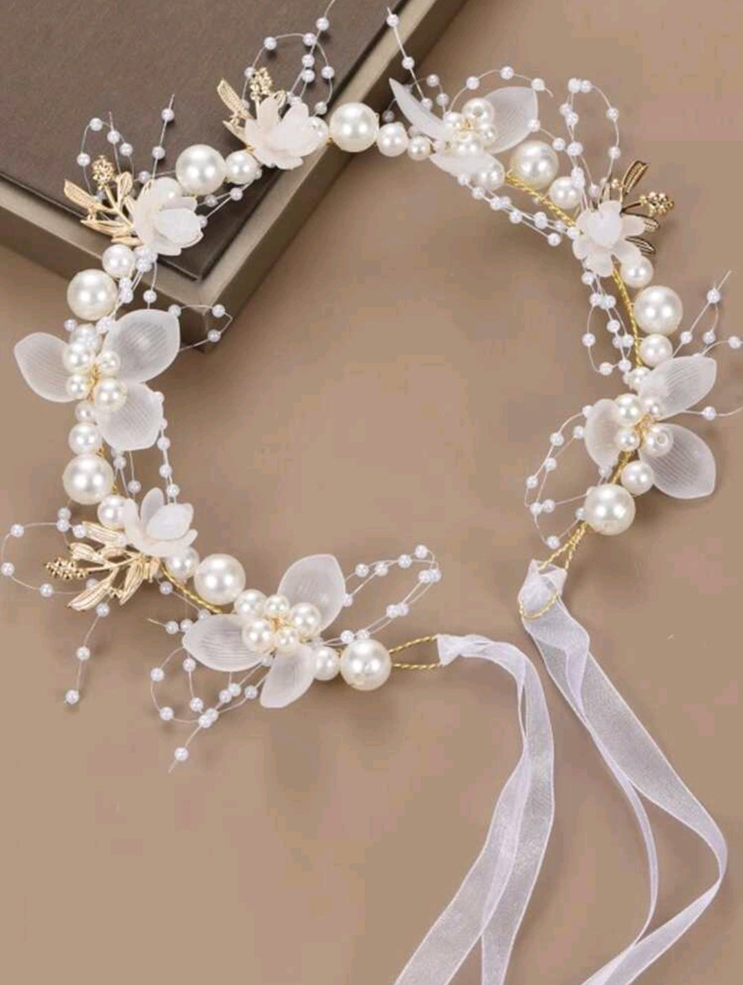 Faux Pearl & Flower Decor Bridal Hair Band