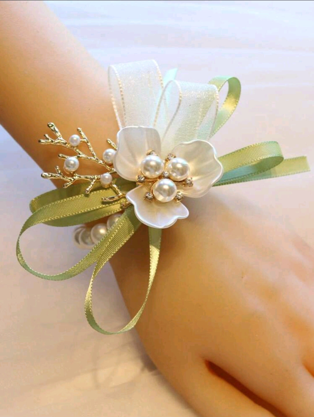 Green Pearl Wrist Corsage