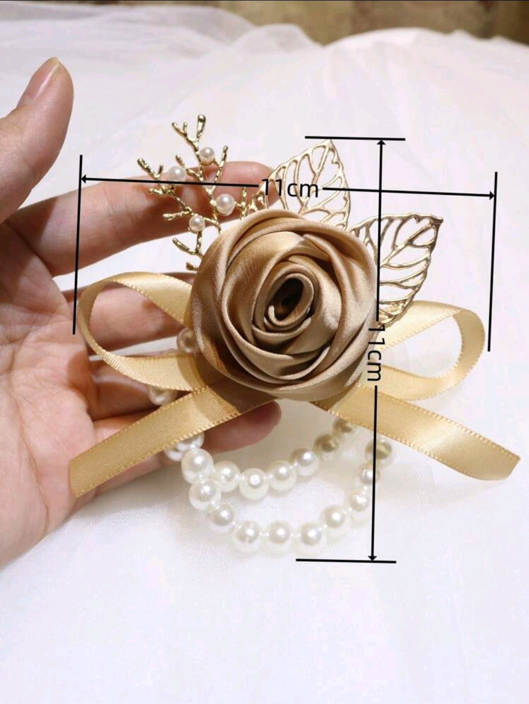 Korean Style Rose And Pearl Elastic Wrist Corsage