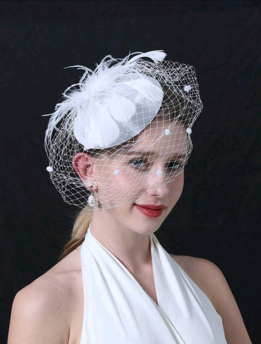 White Feather Headpiece Tea Party Hat