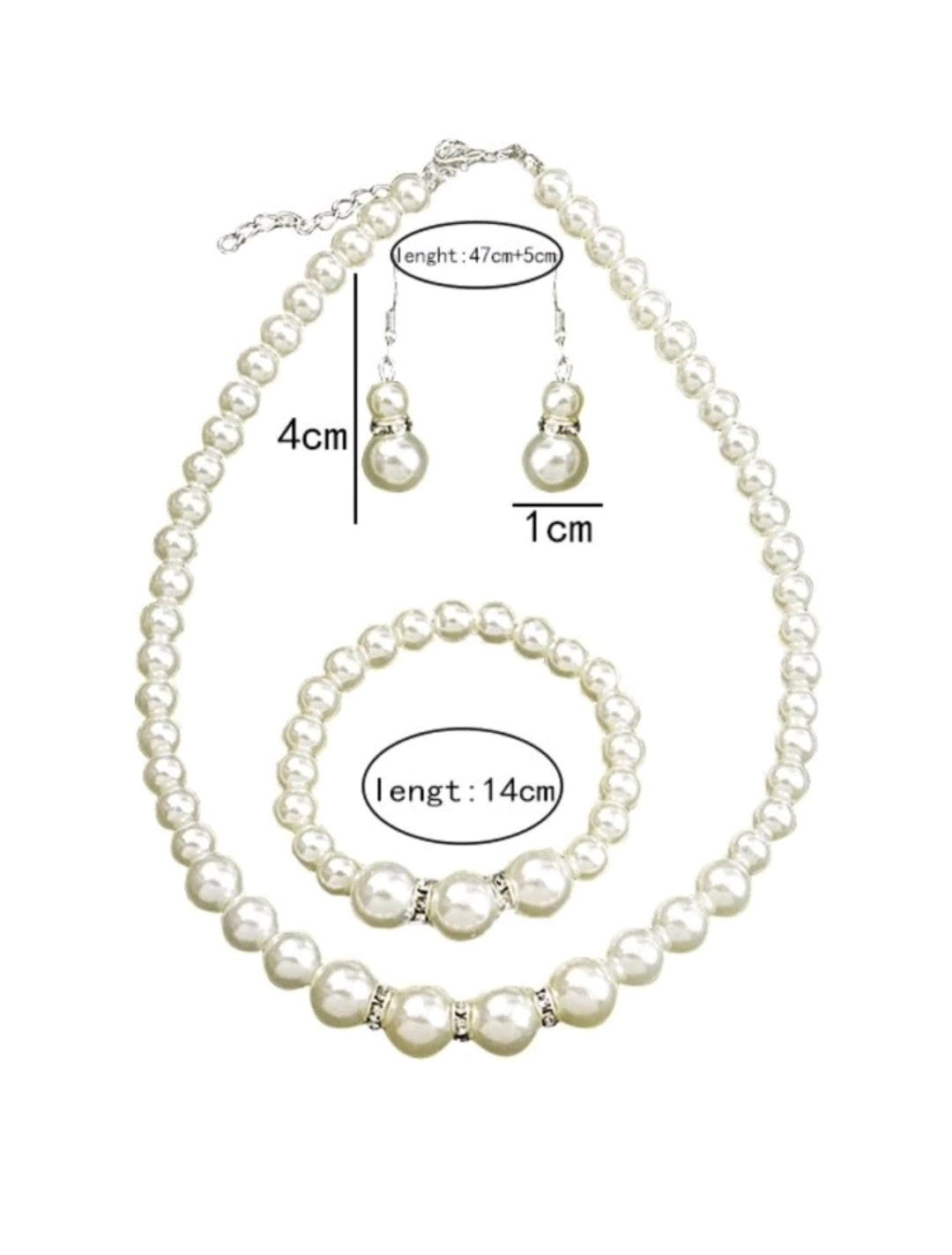 Faux Pearl Beaded Necklace & Earrings & Bracelet