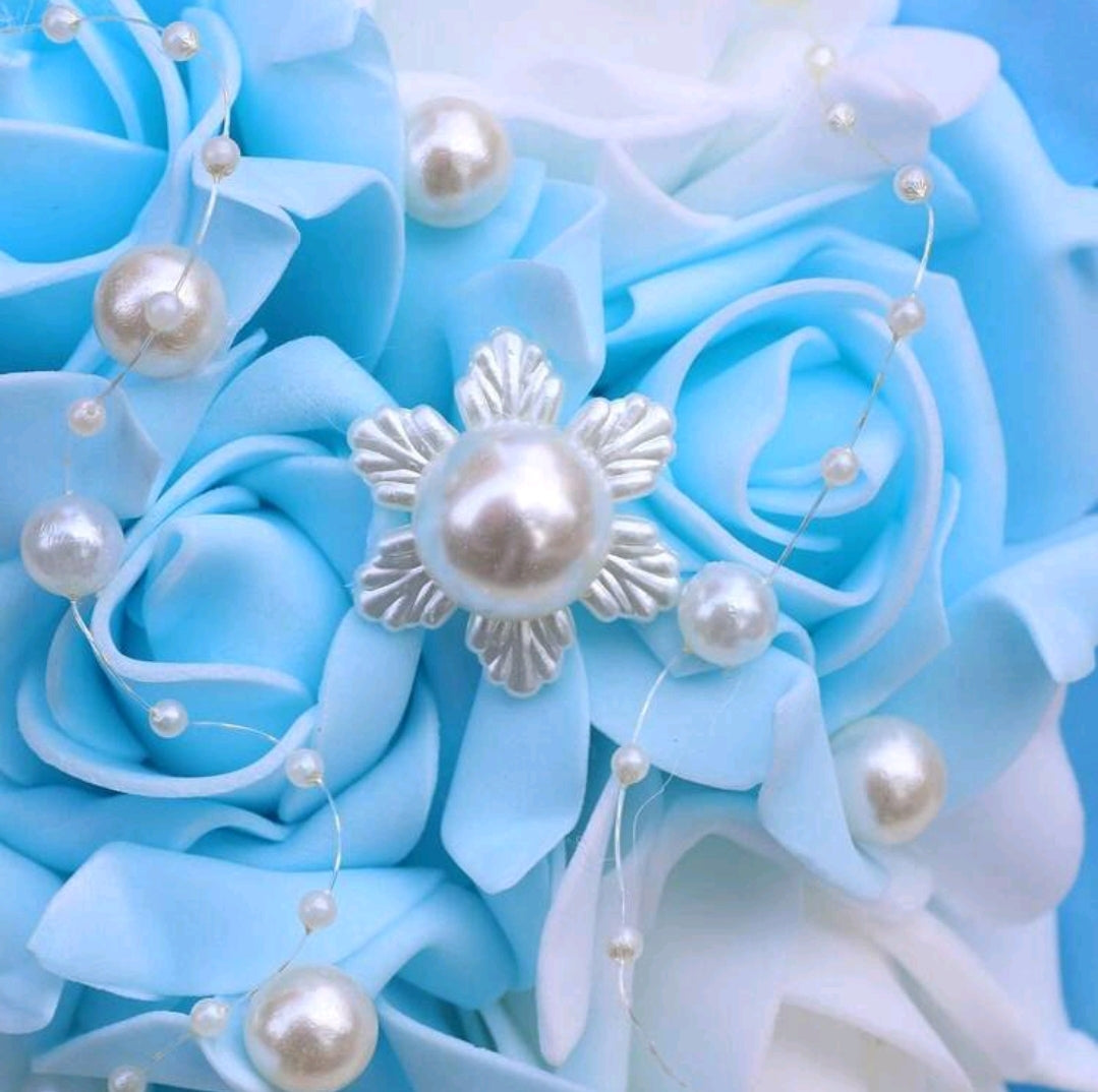 Pearl Embellished PE Artificial Rose Bridal Bouquet