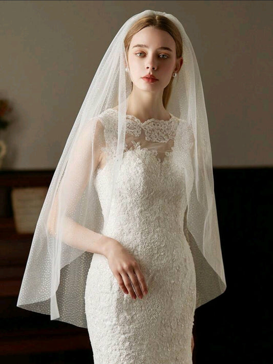 Glitter Silver Dots Tulle Wedding Bridal Veil