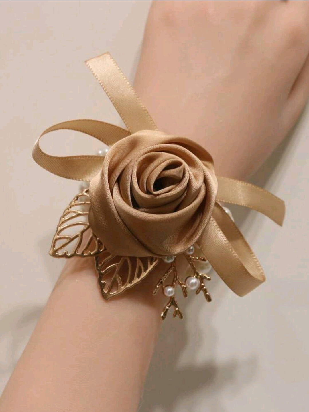 Korean Style Rose And Pearl Elastic Wrist Corsage