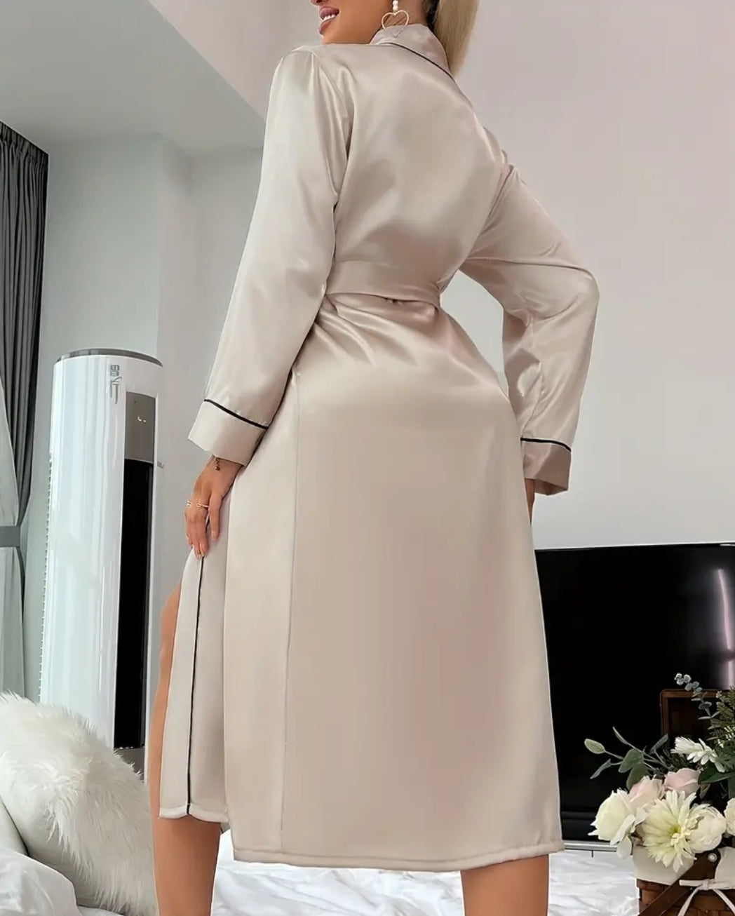 Long Sleeve V Neck Luxury Robe