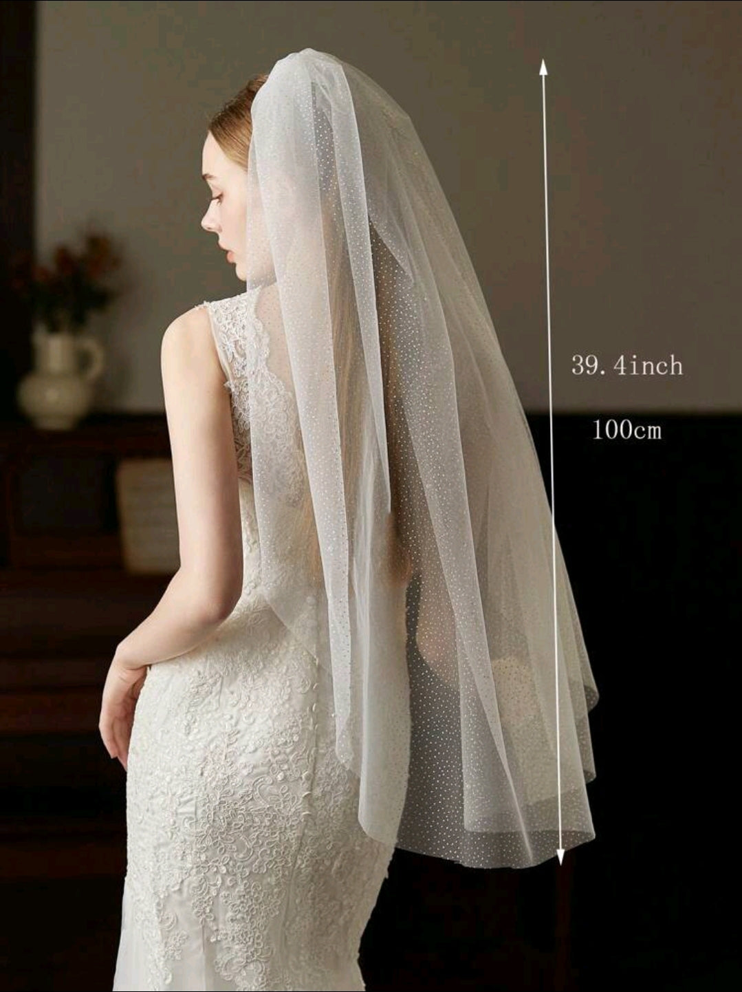 Glitter Silver Dots Tulle Wedding Bridal Veil