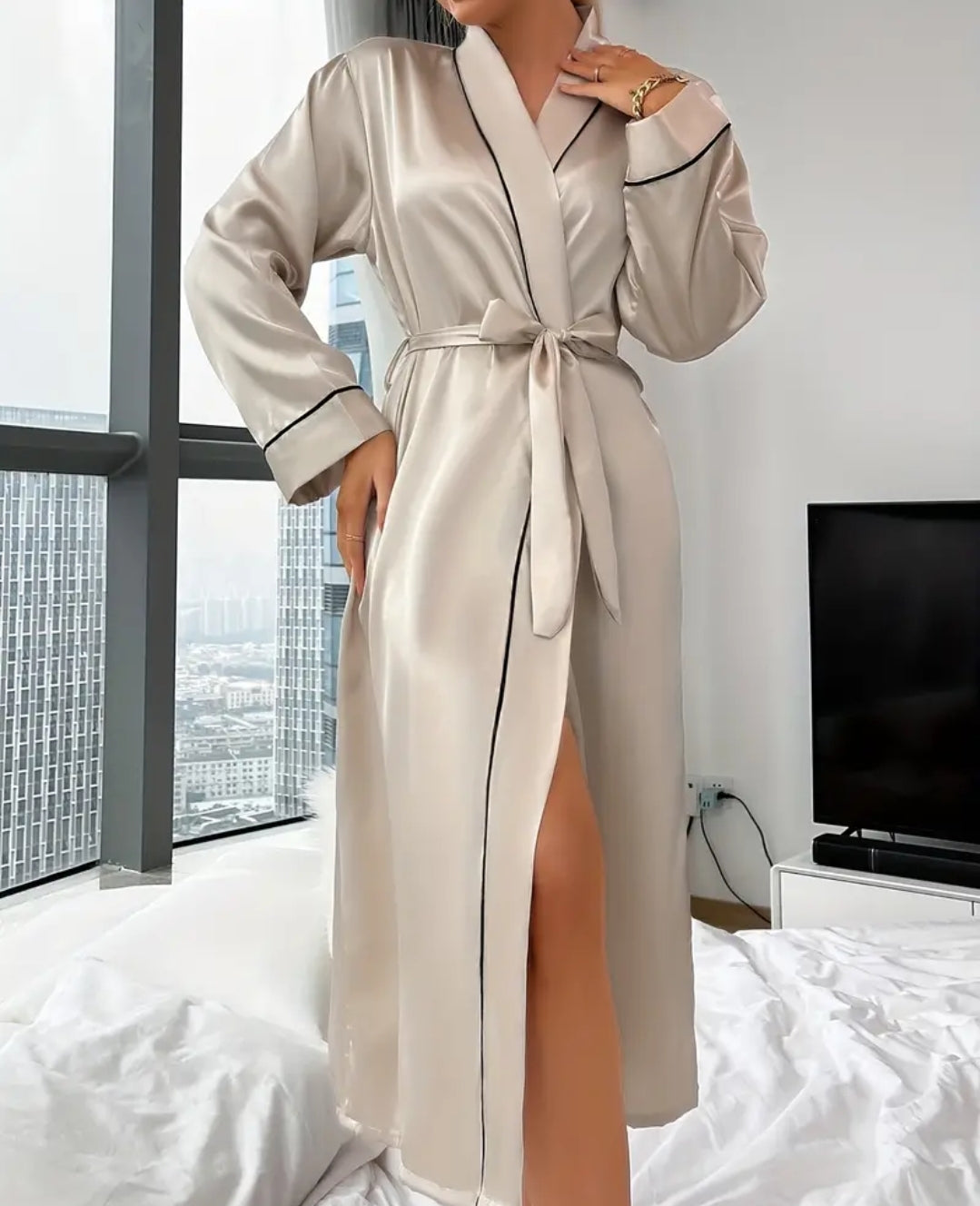 Long Sleeve V Neck Luxury Robe