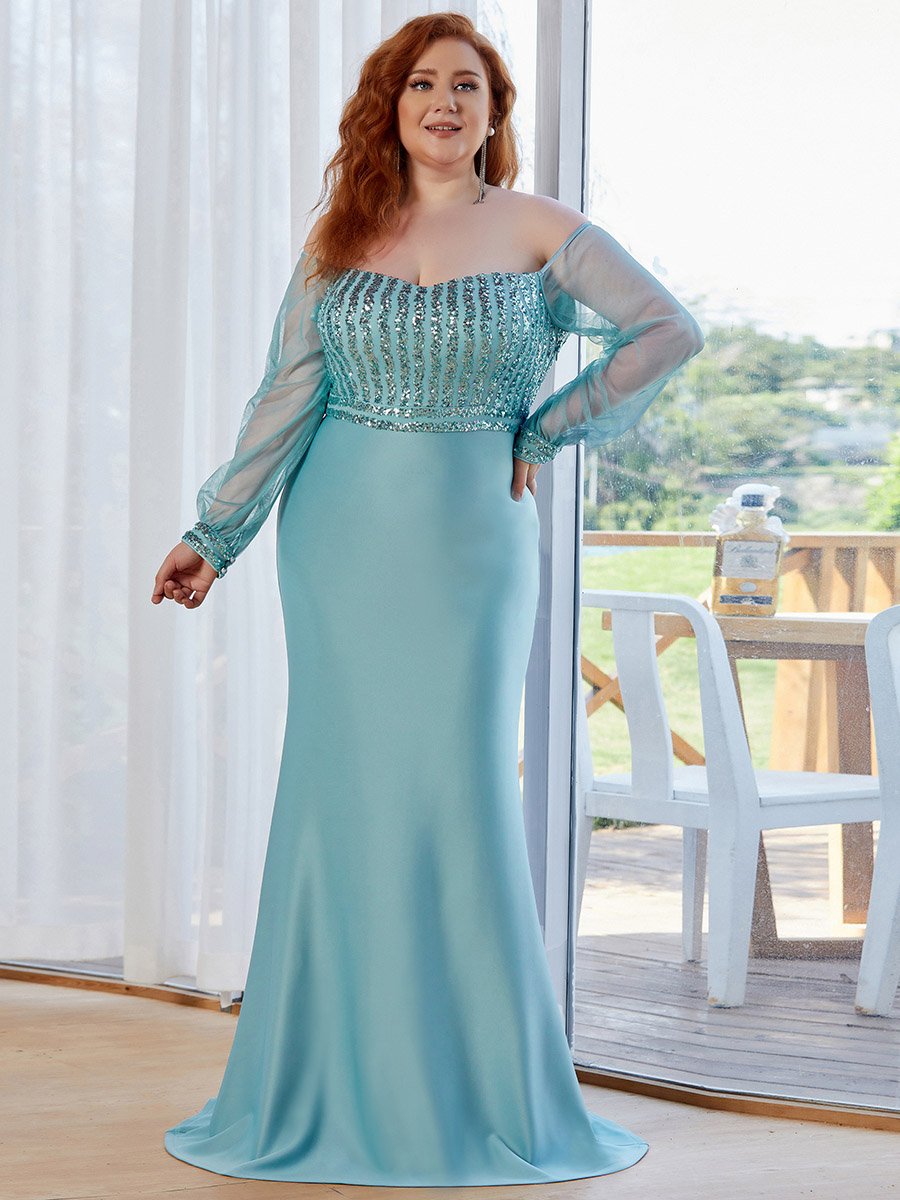 Plus Size See-Through Sleeves Dress