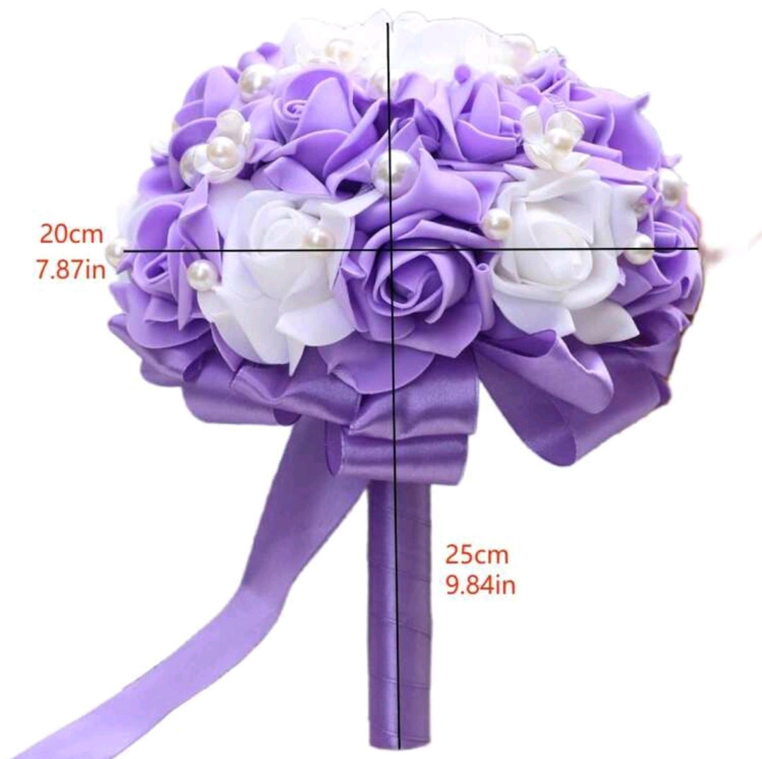 Pearl Decorated PE Artificial Rose Bridal Bouquet