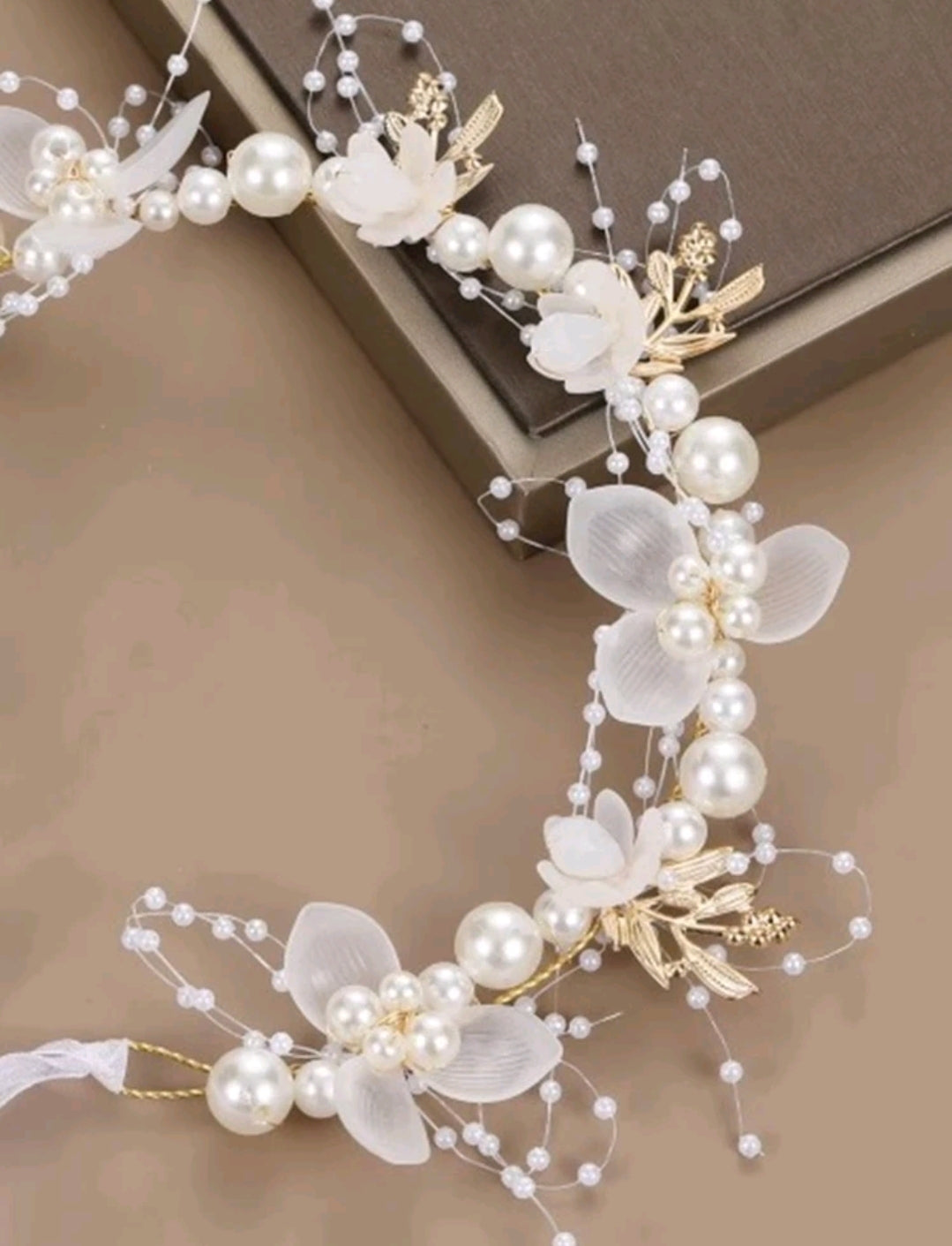 Faux Pearl & Flower Decor Bridal Hair Band