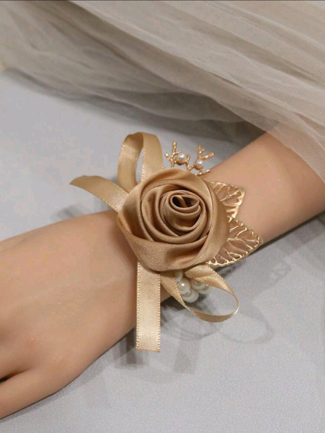 Korean Style Rose And Pearl Elastic Wrist Corsage