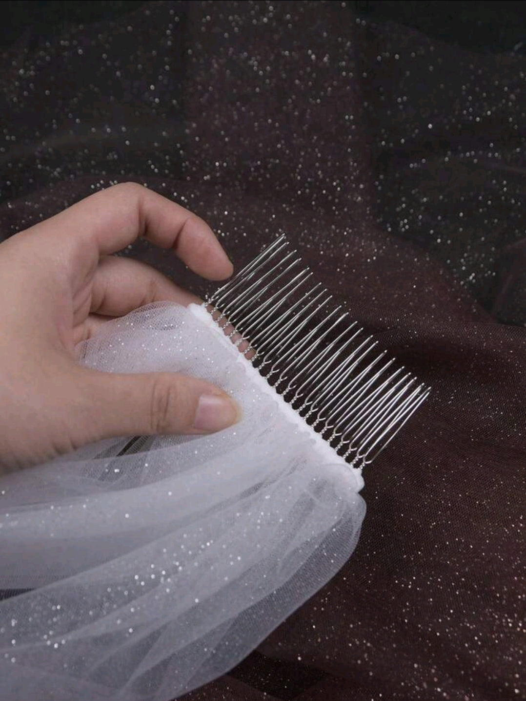 Burgundy Gradient Glitter Veil With A Hair Comb