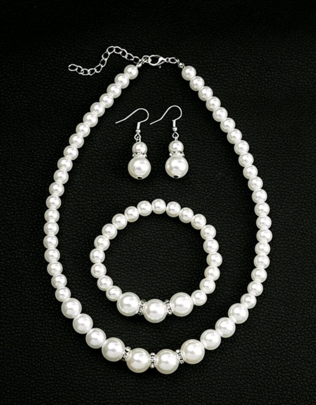 Faux Pearl Beaded Necklace & Earrings & Bracelet