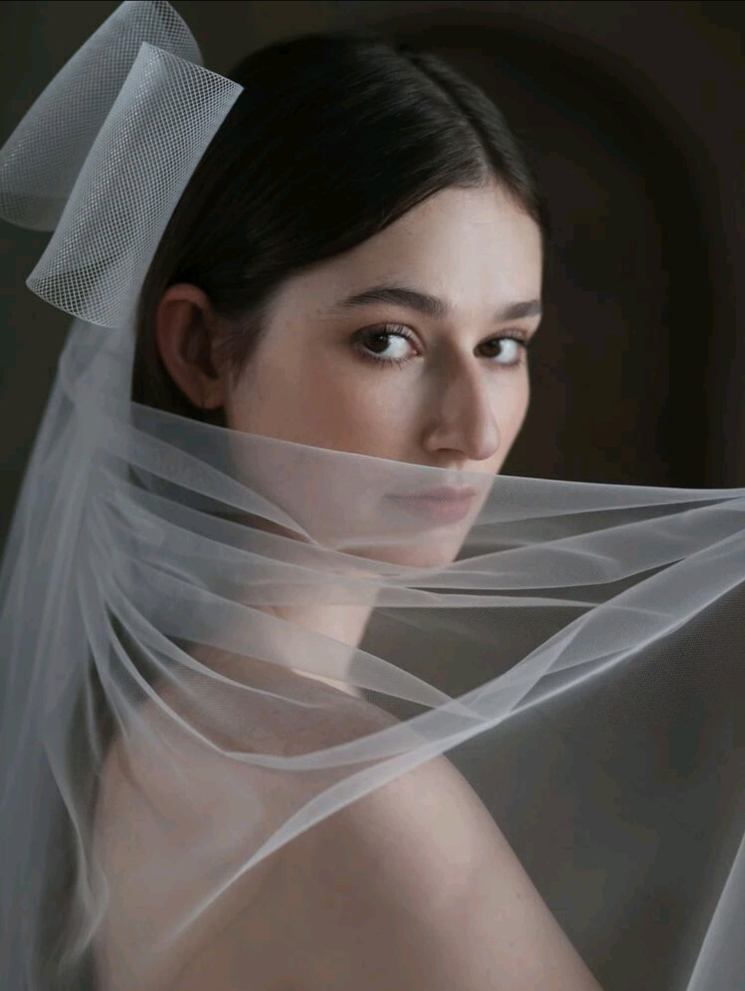 Faux Pearl & Bow Decor Bridal Veil