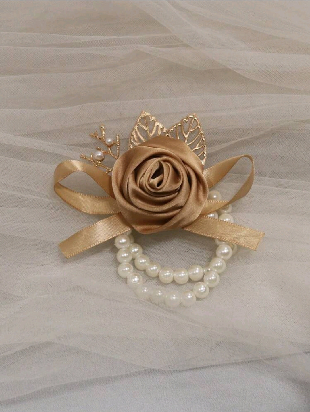 Korean Style Rose And Pearl Elastic Wrist Corsage